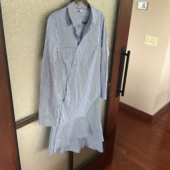 KOCHÉ COLLECTIVE Sz 36 or US size 6 Blue White Pinstripe Asymmetrical Shirtdress - Picture 7 of 11